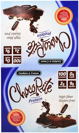 ChocoRite Protein Bars, Cookies & Cream, 16 Bars - 1.2 oz (34 g) Each by HealthSmart Foods-Kosttillskott, Näringsmässiga Barer, Sport