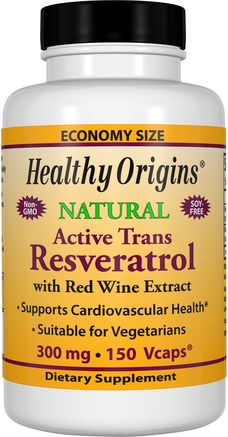 Active Trans Resveratrol, with Red Wine Exract, 300 mg, 150 VCaps by Healthy Origins-Kosttillskott, Resveratrol