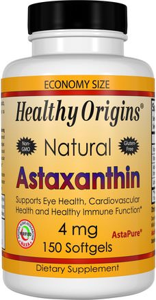 Astaxanthin, 4 mg, 150 Softgels by Healthy Origins-Kosttillskott, Antioxidanter, Astaxanthin
