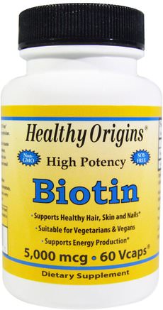 Biotin, High Potency, 5.000 mcg, 60 Vcaps by Healthy Origins-Vitaminer, Vitamin B, Biotin
