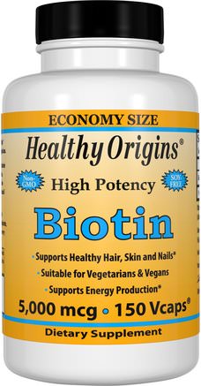 Biotin, High Potency, 5.000 mcg, 150 Vcaps by Healthy Origins-Vitaminer, Vitamin B, Biotin