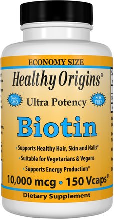 Biotin, Ultra Potency, 10.000 mcg, 150 Vcaps by Healthy Origins-Vitaminer, Vitamin B, Biotin
