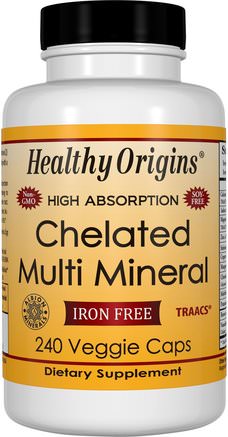 Chelated Multi Mineral, Iron Free, 240 Veggie Caps by Healthy Origins-Kosttillskott, Mineraler, Flera Mineraler