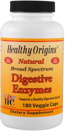 Digestive Enzymes, Broad Spectrum, 180 Veggie Caps by Healthy Origins-Kosttillskott, Matsmältningsenzymer, Brett Spektrum Av Matsmältningsenzymer