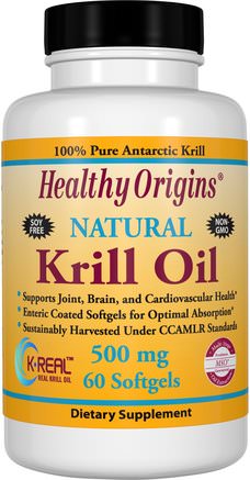 Krill Oil, Natural Vanilla Flavor, 500 mg, 60 Softgels by Healthy Origins-Kosttillskott, Efa Omega 3 6 9 (Epa Dha), Krillolja