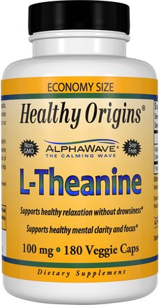 L-Theanine, 100 mg, 180 Veggie Caps by Healthy Origins-Kosttillskott, Aminosyror, L-Teanin