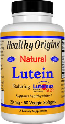 Lutein, Natural, 20 mg, 60 Veggie Softgels by Healthy Origins-Kosttillskott, Antioxidanter, Lutein