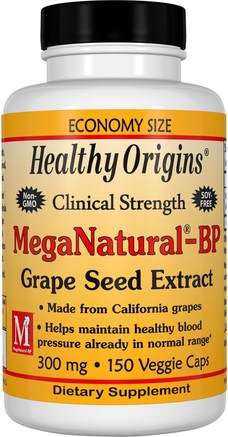 MegaNatural-BP Grape Seed Extract, 300 mg, 150 Veggie Caps by Healthy Origins-Kosttillskott, Antioxidanter, Druvutsäde, Hälsa, Blodtryck