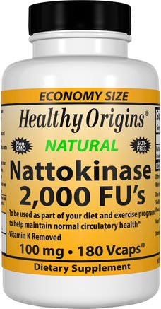 Nattokinase 2.000 FUs, 100 mg, 180 Vcaps by Healthy Origins-Kosttillskott, Nattokinas