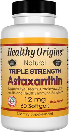 Natural Triple Strength Astaxanthin, 12 mg, 60 Softgels by Healthy Origins-Kosttillskott, Antioxidanter, Astaxanthin