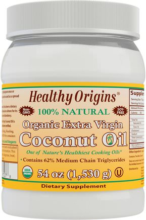 Organic Extra Virgin Coconut Oil, 54 oz (1.530 g) by Healthy Origins-Mat, Kokosnötolja, Ketovänlig