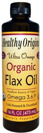 Ultra Omega, Organic Flax Oil, 16 fl oz (473 ml) by Healthy Origins-Kosttillskott, Efa Omega 3 6 9 (Epa Dha), Linfröolja