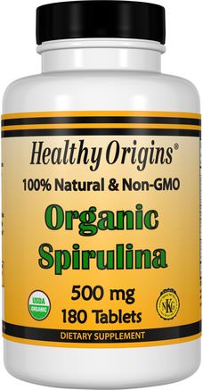 Organic Spirulina, 500 mg, 180 Tablets by Healthy Origins-Kosttillskott, Spirulina