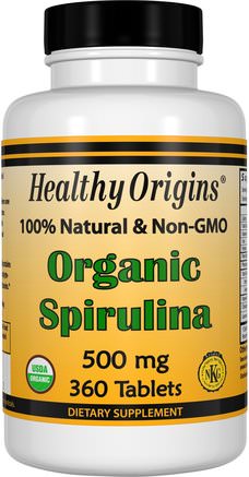 Organic Spirulina, 500 mg, 360 Tablets by Healthy Origins-Kosttillskott, Spirulina