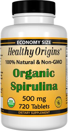 Organic Spirulina, 500 mg, 720 Tablets by Healthy Origins-Kosttillskott, Spirulina