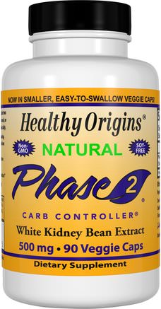 Phase 2, Carb Controller, White Kidney Bean Extract, 500 mg, 90 Veggie Caps by Healthy Origins-Kosttillskott, Vit Njurbönaxtrakt Fas 2