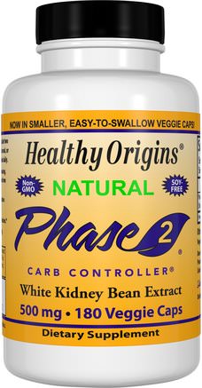 Phase 2 Carb Controller, White Kidney Bean Extract, 500 mg, 180 Veggie Caps by Healthy Origins-Kosttillskott, Vit Njurbönaxtrakt Fas 2
