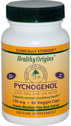 Pycnogenol, 150 mg, 60 Veggie Caps by Healthy Origins-Kosttillskott, Pyknogenol