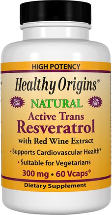 Active Trans Resveratrol, with Red Wine Exract, 300 mg, 60 VCaps by Healthy Origins-Kosttillskott, Resveratrol