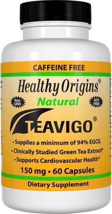 Teavigo, Caffeine Free, 150 mg, 60 Capsules by Healthy Origins-Kosttillskott, Antioxidanter, Grönt Te, Örter, Egcg