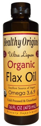 Ultra Lignan Organic Flax Oil, 16 fl oz (473 ml) by Healthy Origins-Kosttillskott, Efa Omega 3 6 9 (Epa Dha), Linfröolja