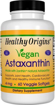 Vegan Astaxanthin, 4 mg, 60 Veggie Softgels by Healthy Origins-Kosttillskott, Antioxidanter, Astaxanthin