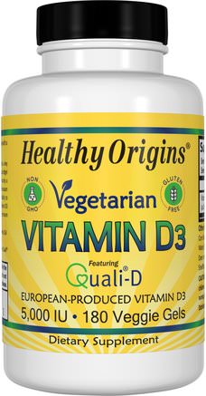 Vegetarian Vitamin D3, 5.000 IU, 180 Veggie Gels by Healthy Origins-Vitaminer, Vitamin D3