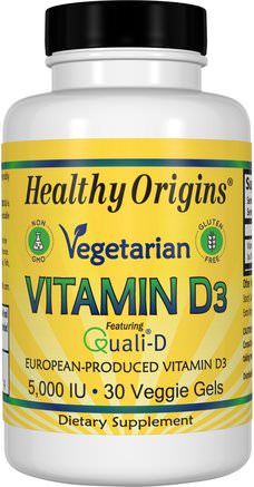 Vegetarian Vitamin D3, 5.000 IU, 30 Veggie Gels by Healthy Origins-Vitaminer, Vitamin D3