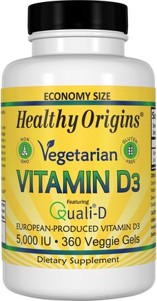 Vegetarian Vitamin D3, 5.000 IU, 360 Veggie Gels by Healthy Origins-Vitaminer, Vitamin D3