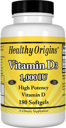 Vitamin D3, 1.000 IU, 180 Softgels by Healthy Origins-Vitaminer, Vitamin D3