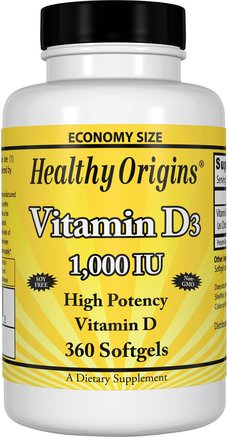 Vitamin D3, 1.000 IU, 360 Softgels by Healthy Origins-Vitaminer, Vitamin D3