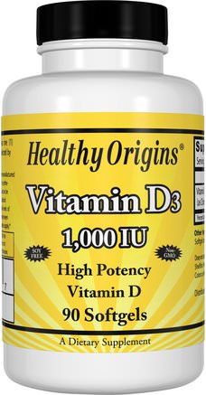 Vitamin D3, 1.000 IU, 90 Softgels by Healthy Origins-Vitaminer, Vitamin D3