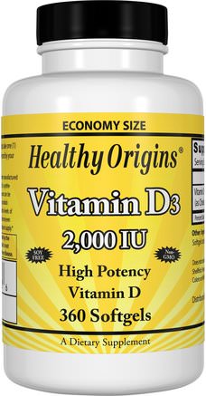 Vitamin D3, 2.000 IU, 360 Softgels by Healthy Origins-Vitaminer, Vitamin D3