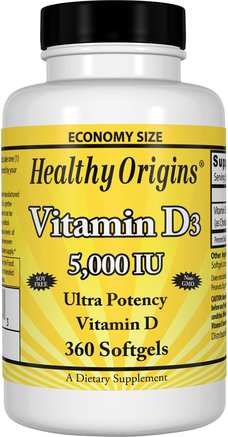 Vitamin D3, 5.000 IU, 360 Softgels by Healthy Origins-Vitaminer, Vitamin D3