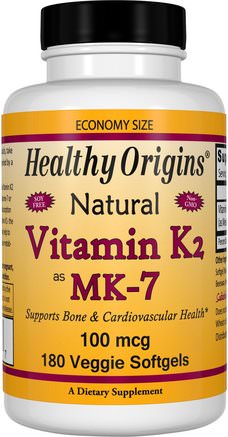 Vitamin K2 as MK-7, Natural, 100 mcg, 180 Veggie Softgels by Healthy Origins-Vitaminer, Vitamin K