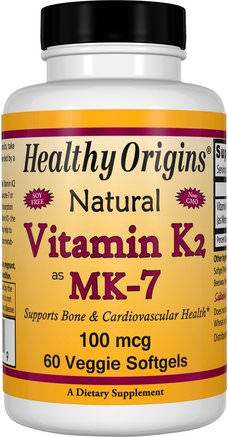 Vitamin K2 as MK-7, Natural, 100 mcg, 60 Veggie Softgels by Healthy Origins-Vitaminer, Vitamin K