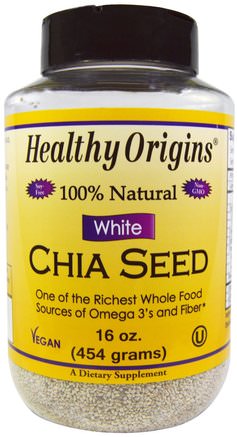 100% Natural White Chia Seed, 16 oz (454 g) by Healthy Origins-Kosttillskott, Efa Omega 3 6 9 (Epa Dha), Chia Frön