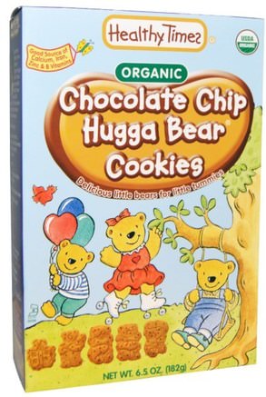 Organic Hugga Bear Cookies, Chocolate Chip, 6.5 oz (182 g) by Healthy Times-Barns Hälsa, Babyfodring, Baby Snacks Och Finger Mat, Tandvårdskakor Kakor, Toddler Snacks