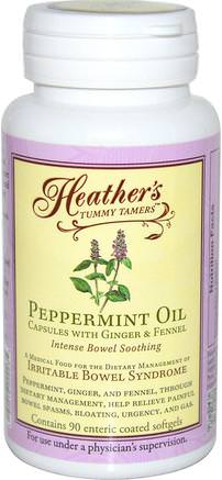 Peppermint Oil, Intense Bowel Soothing, 90 Enteric Coated Softgels by Heathers Tummy Care-Örter, Pepparmynta