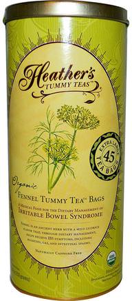 Tummy Teas, Organic Fennel Tea Bags, Caffeine Free, 45 Tea Bags, 8.82 oz (250 g) by Heathers Tummy Care-Mat, Örtte, Fänkål