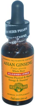 Asian Ginseng, Alcohol-Free, 1 fl oz (30 ml) by Herb Pharm-Örter, Ginseng Kinesiska, Adaptogen