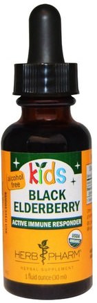 Kids, Black Elderberry, Alcohol Free, 1 fl oz (30 ml) by Herb Pharm-Hälsa, Kall Influensa Och Virus, Elderberry (Sambucus), Barns Hälsa, Barns Växtbaserade Läkemedel