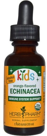 Kids Echinacea, Alcohol-Free, Orange-Flavored, 1 fl oz (30 ml) by Herb Pharm-Kosttillskott, Antibiotika, Echinacea