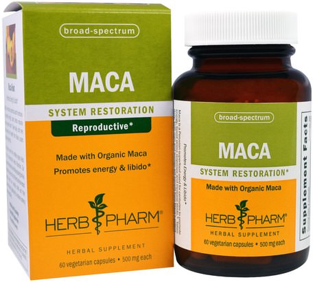 Maca, 500 mg, 60 Veggie Caps by Herb Pharm-Hälsa, Män, Maca, Kosttillskott, Adaptogen