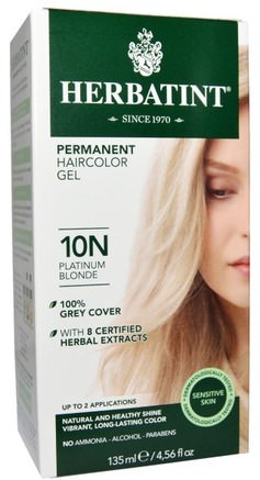 Permanent Haircolor Gel, 10N Platinum Blonde, 4.56 fl oz (135 ml) by Herbatint-Sverige