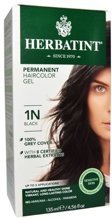 Permanent Haircolor Gel, 1N, Black, 4.56 fl oz (135 ml) by Herbatint-Bad, Skönhet, Hår, Hårbotten, Hårfärg