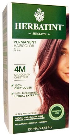 Permanent Haircolor Gel, 4M, Mahogany Chestnut, 4.56 fl oz (135 ml) by Herbatint-Bad, Skönhet, Hår, Hårbotten, Hårfärg, Herbatint Mahogny