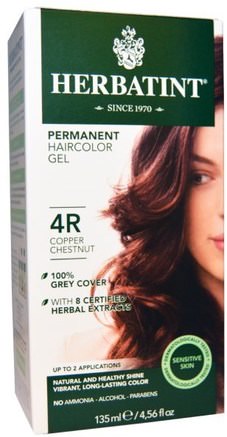 Permanent Haircolor Gel, 4R, Copper Chestnut, 4.56 fl oz (135 ml) by Herbatint-Sverige