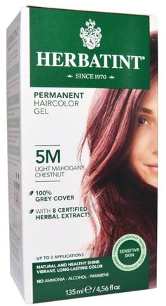 Permanent Haircolor Gel, 5M, Light Mahogany Chestnut, 4.56 fl oz (135 ml) by Herbatint-Herbatint Mahogny