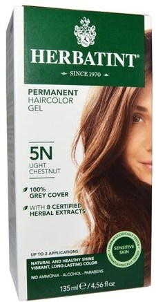 Permanent Haircolor Gel, 5N, Light Chestnut, 4.56 fl oz (135 ml) by Herbatint-Bad, Skönhet, Hår, Hårbotten, Hårfärg